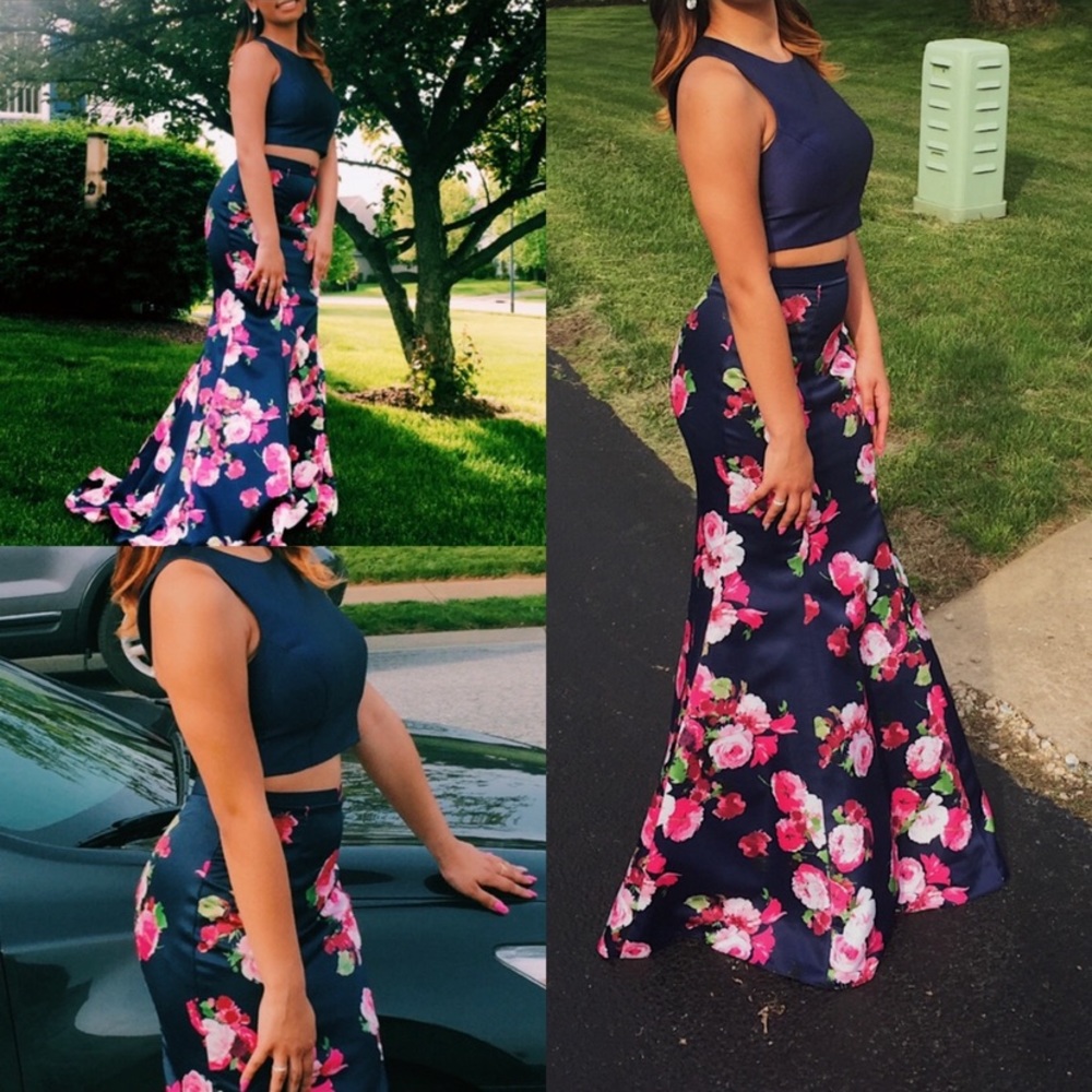 2 piece floral prom dress